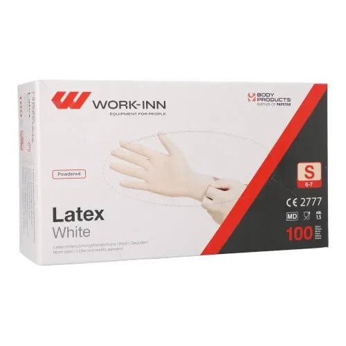 Work-inn Handschoenen Latex gepoederd White wit/natuur Maat maat S