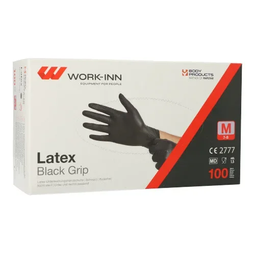 Work-inn/PS Handschoenen Latex poedervrij “Black Grip” zwart maat M