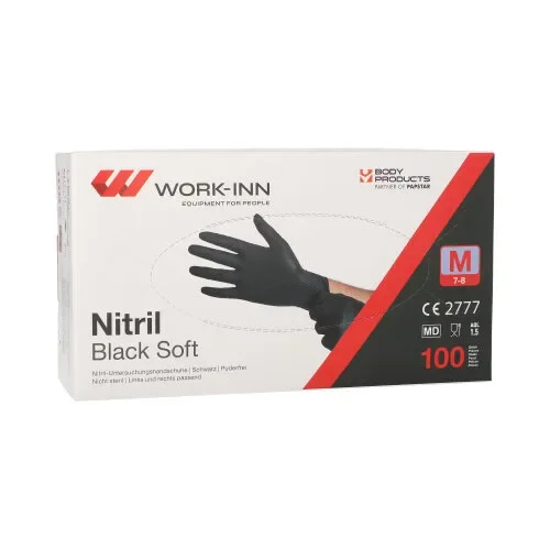 Work-inn/PS Handschoenen Nitril poedervrij “Black Soft” zwart maat M