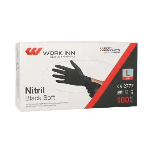 Work-inn/PS Handschoenen Nitril poedervrij “Black Soft” zwart maat L